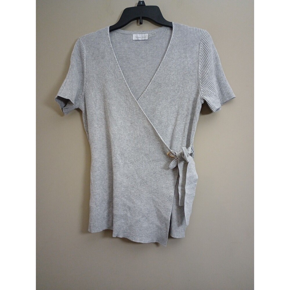 Vogue Club Short Sleeve Ribbed V Neck Shirt Faux Wrap Size Petite XL